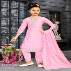 Girls Festive Embroidered Salwar Suit with Dupatta